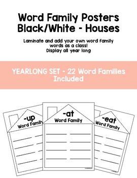 Preview of Word Family Posters - Student Led - 22 Yearlong Word Family Houses - Black