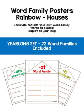 Preview of Word Family Posters - Student Led - 22 Yearlong Word Family Houses - Rainbow