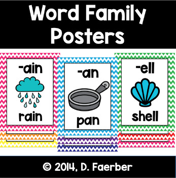 Preview of Word Family Posters for the 37 Most Common Word Families/Rimes in Bright Chevron