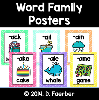 Preview of Word Family Posters for 37 Most Common Word Families or Rimes in Pastel Chevron