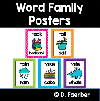 Preview of Word Family Posters for 37 Most Common Word Families or Rimes Bright Polka Dots