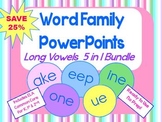 Word Family PowerPoints Long Vowels 5-in-1 Bundle  for K, 