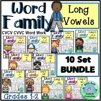 Preview of Word Family RTI Long Vowel BUNDLE CVCV CVVC WORD WORK PHONICS Gr 1-2 PRINTABLE