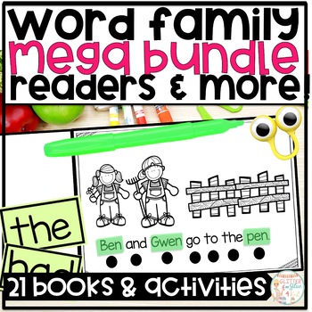 Preview of Word Family MEGA Bundle- 21 Word Families- Books, sight word cards, matching
