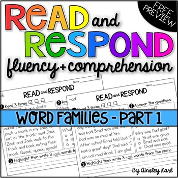 Preview of Reading Passages for Fluency/Comprehension - Word Families Pt. 1 - PREVIEW!
