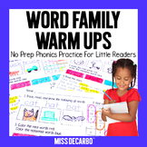 Word Family Warm Ups No Prep Phonics Practice for Little Readers