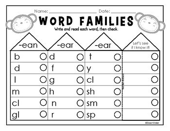 Word Family Worksheet Set 5 by Dear Kinder | Teachers Pay Teachers