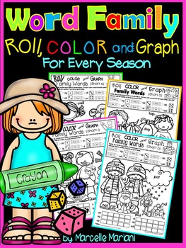 Preview of Word Family CVC Worksheets- Roll, Color & Graph- For Every Season