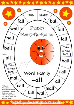 Preview of Word Family -all Phonics Merry-Go-Round Game