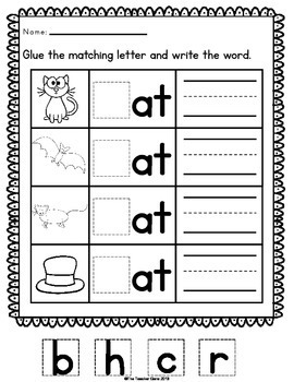 'at' Word Family CVC Word Work by The Teacher Gene | TpT