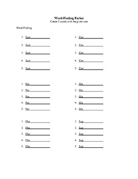 Preview of Word Finding Packet (Adult and Adolescent)