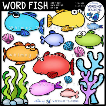 Preview of Word Fish Whimsical Designs for Word Cards | Images Color Black White