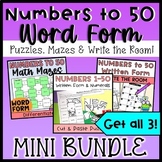 Word Form of Numbers to 50 MINI BUNDLE Activities, Mazes a
