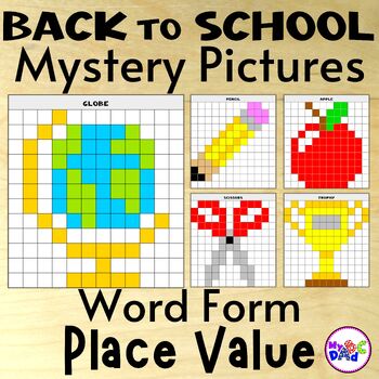 Preview of Back to School Place Value Color by Number Mystery Picture Math Activities