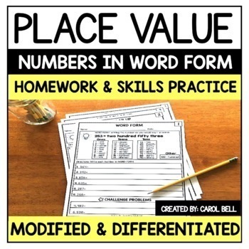 Preview of Place Value Numbers in Word Form Worksheets