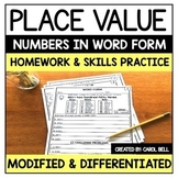 Place Value Numbers in Word Form Worksheets