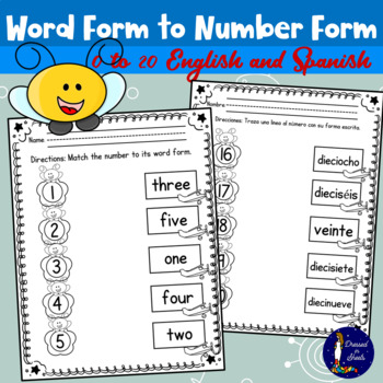 Preview of Word Form to Number Form 0 to 20 English and Spanish