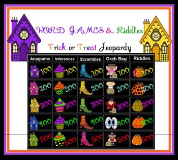 Preview of Word Games and Riddles - Trick or Treat Jeopardy SMARTBOARD