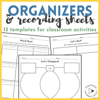 Preview of Organizers & Recording Sheets for Centers & Activities - Kindergarten 1st Grade