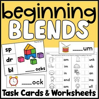 Preview of Word-Initial Blends / Beginning Blends Phonics Task Cards and Worksheets