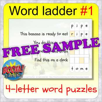 Preview of Word Ladder 1 (7 BOOM CARDS - word puzzles) FREE SAMPLE