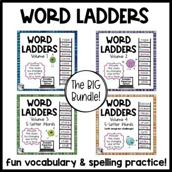 Preview of Word Ladder Puzzles Bundle - Spelling and Vocabulary - Print and Google Slides