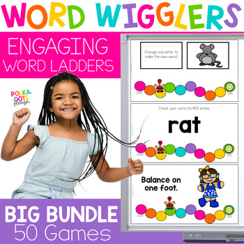Preview of Word Ladders Phonics Games and Worksheets | Word Wigglers Movement Activities