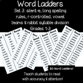 Preview of Word Ladders Set 3-silent-e, r-controlled, vowel teams, rabbit div. + more! PDF