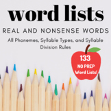 Word Lists (Real & Nonsense): Phonics, Structured Literacy