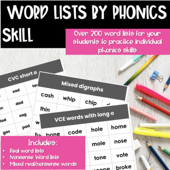 Preview of Word Lists by Phonics Skill