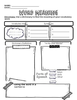 Preview of Word Meaning Blank Template