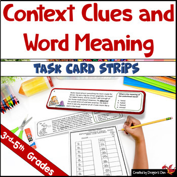 Preview of Context Clues and Word Meaning Task Card Strips for 3rd, 4th and 5th grades