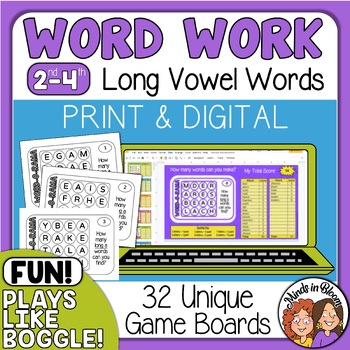 Preview of Word O Rama | Similar to Boggle | Cards and Google Slides | Phonics Long Vowels