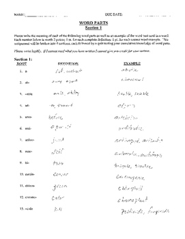 Preview of Word Part Vocab Quizzes and Answer Key (PDF)