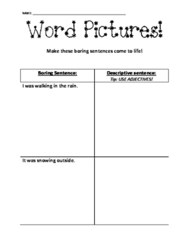 Word Pictures - Making Boring Sentences Come to Life | Print & Go Activity