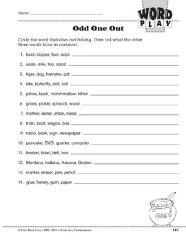 Word Play Odd One Out By Evan Moor Educational Publishers Tpt