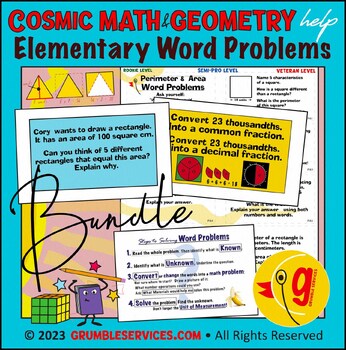 Preview of Word Problems BUNDLE Elementary Montessori Math Fractions Money Average Geometry