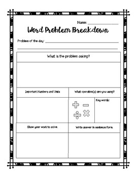 Preview of Math Word Problem Breakdown - Chart & CUBES Strategy