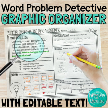 Preview of Word Problem Graphic Organizer with Editable Text and 12 Multi-Step Problems