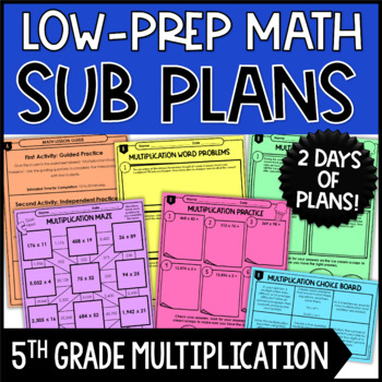 Preview of Emergency Substitute Plans - 5th Grade Math Sub Plans - Multiplication