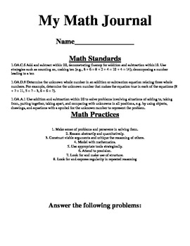 Preview of Word Problem Math Journal