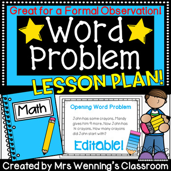 Preview of Word Problem Lesson Plan (using cognitively guided instruction)