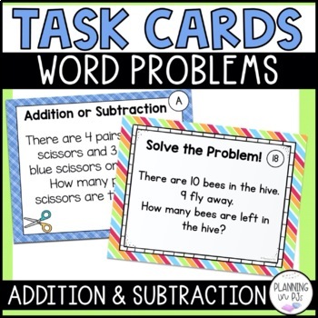 Preview of Word Problem Solving Task Cards Addition and Subtraction | Grade 1 Math Centers