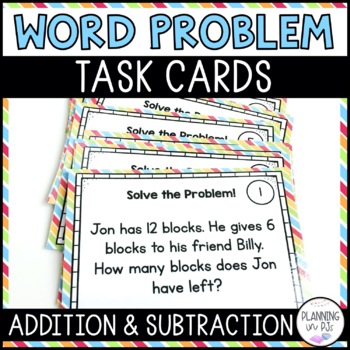 Preview of Word Problem Solving Task Cards Addition and Subtraction Math Center