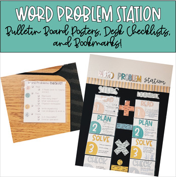 Preview of Word Problem Station - Bulletin Board Posters, Desk Checklists, and Bookmarks!