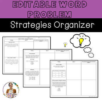 Preview of EDITABLE Word Problem Strategies Organizer 