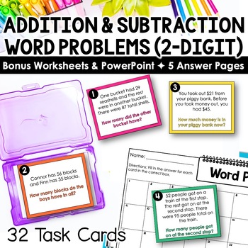 Preview of Word Problem Task Cards | Addition and Subtraction Word Problems Center