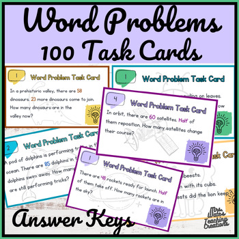 Preview of Word Problems Printable Task Cards Pack - Math Story Sums