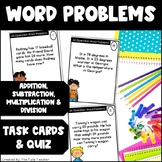 Word Problem Task Cards & Quiz Addition, Subtraction, Mult