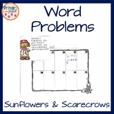 Word Problem Task Cards within 20- Sunflowers and Scarecrows
